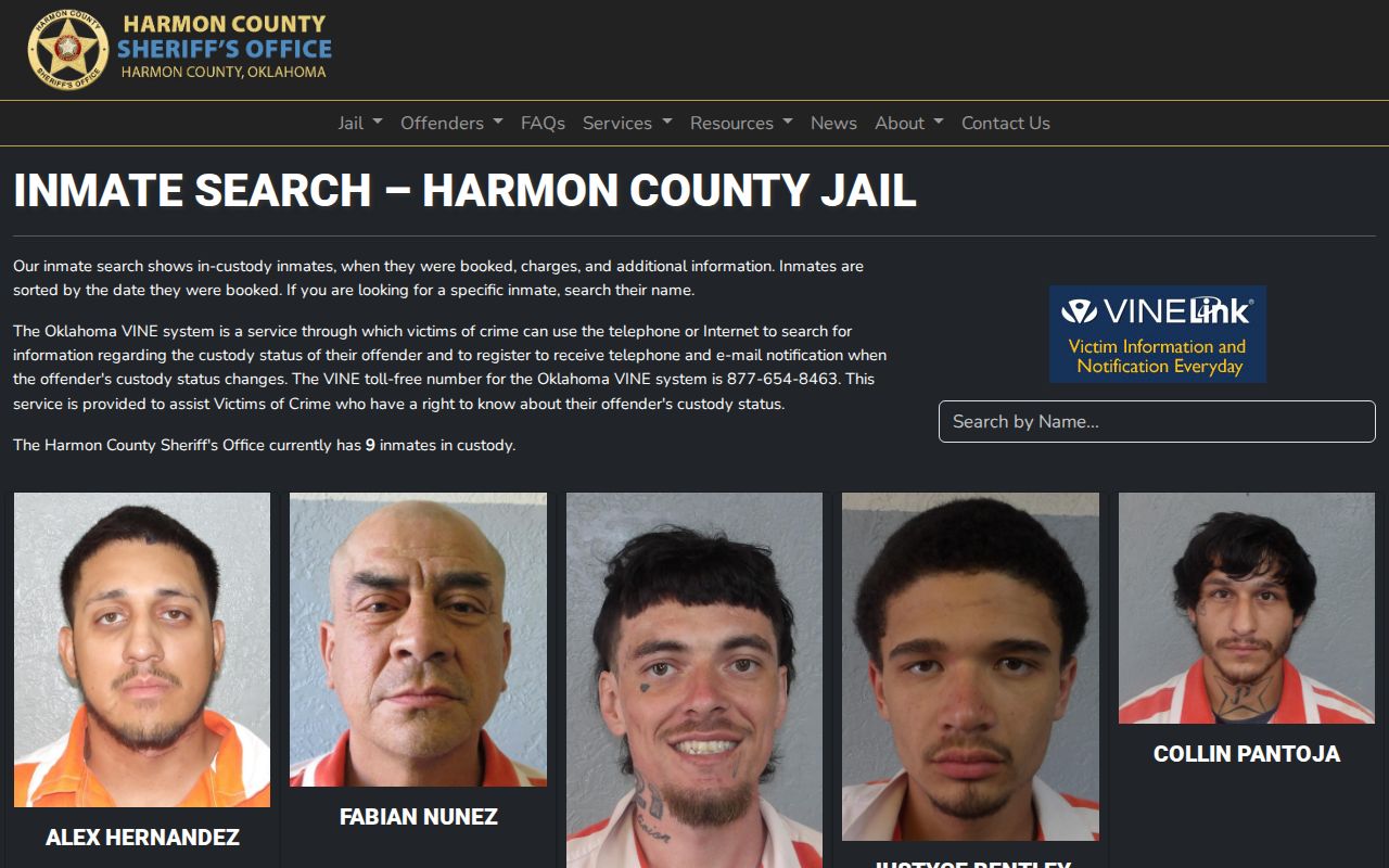Harmon County Sheriff's Office inmate search and current roster page