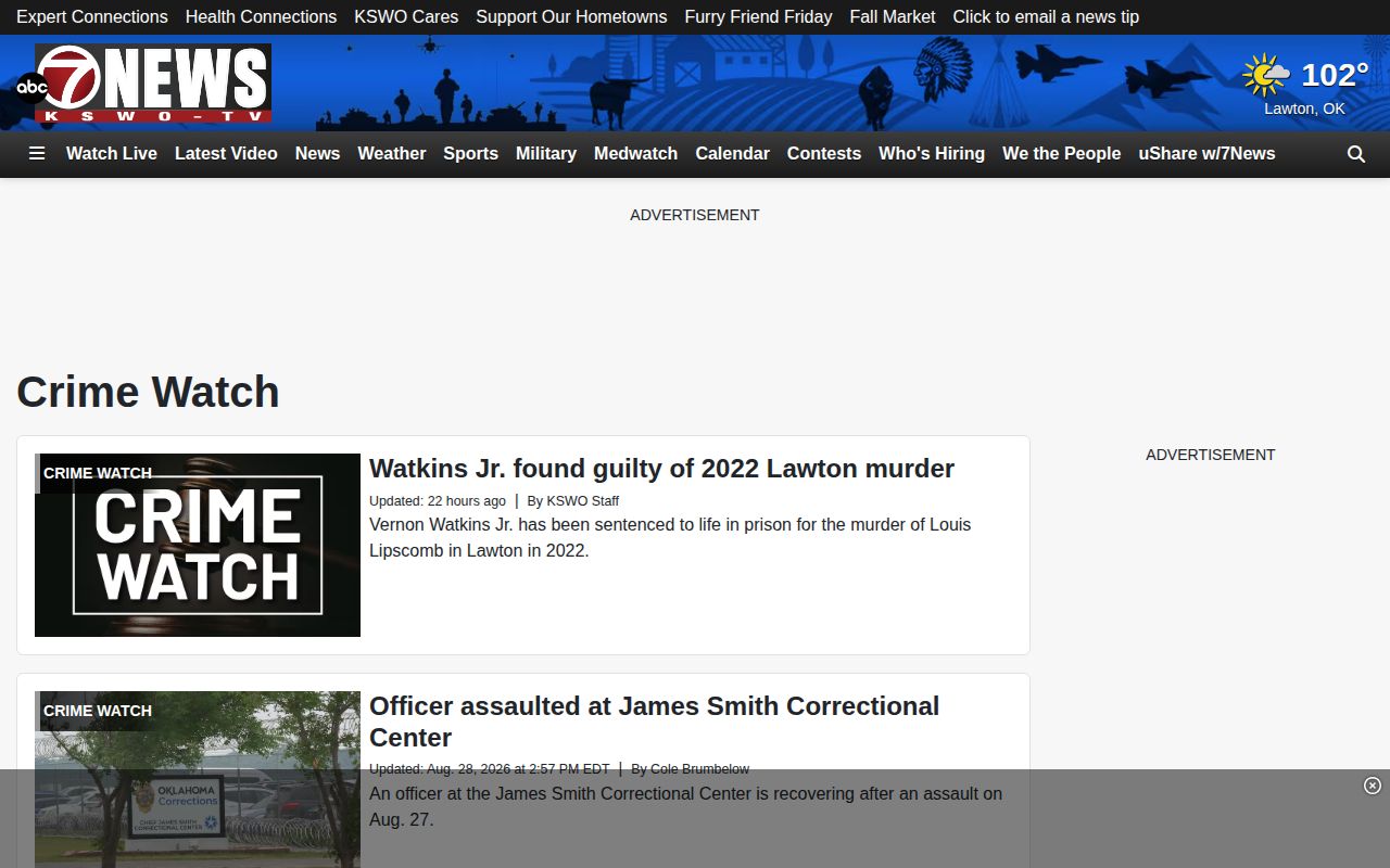 Harmon County crime news listings on the KSWO Crime regional news interface