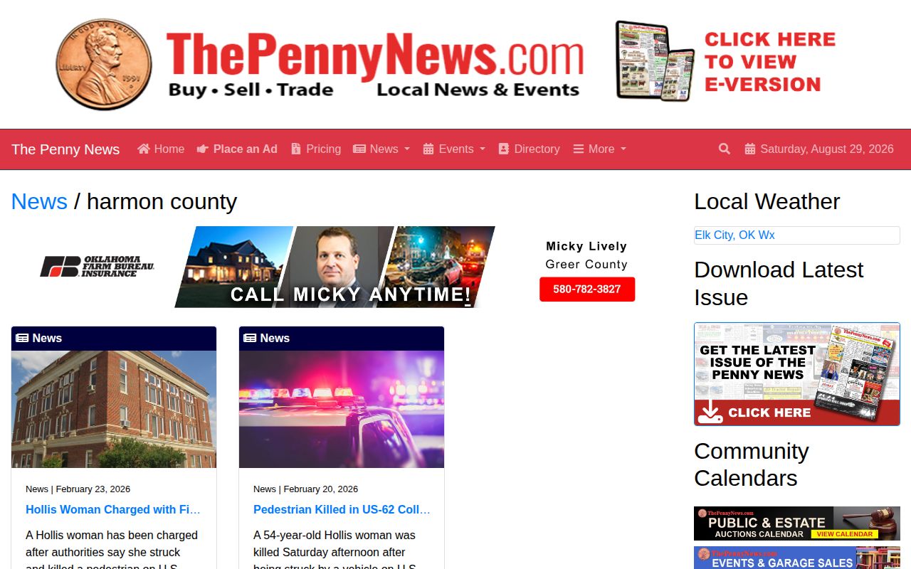 Harmon County crime news tag page at The Penny News local reporting source